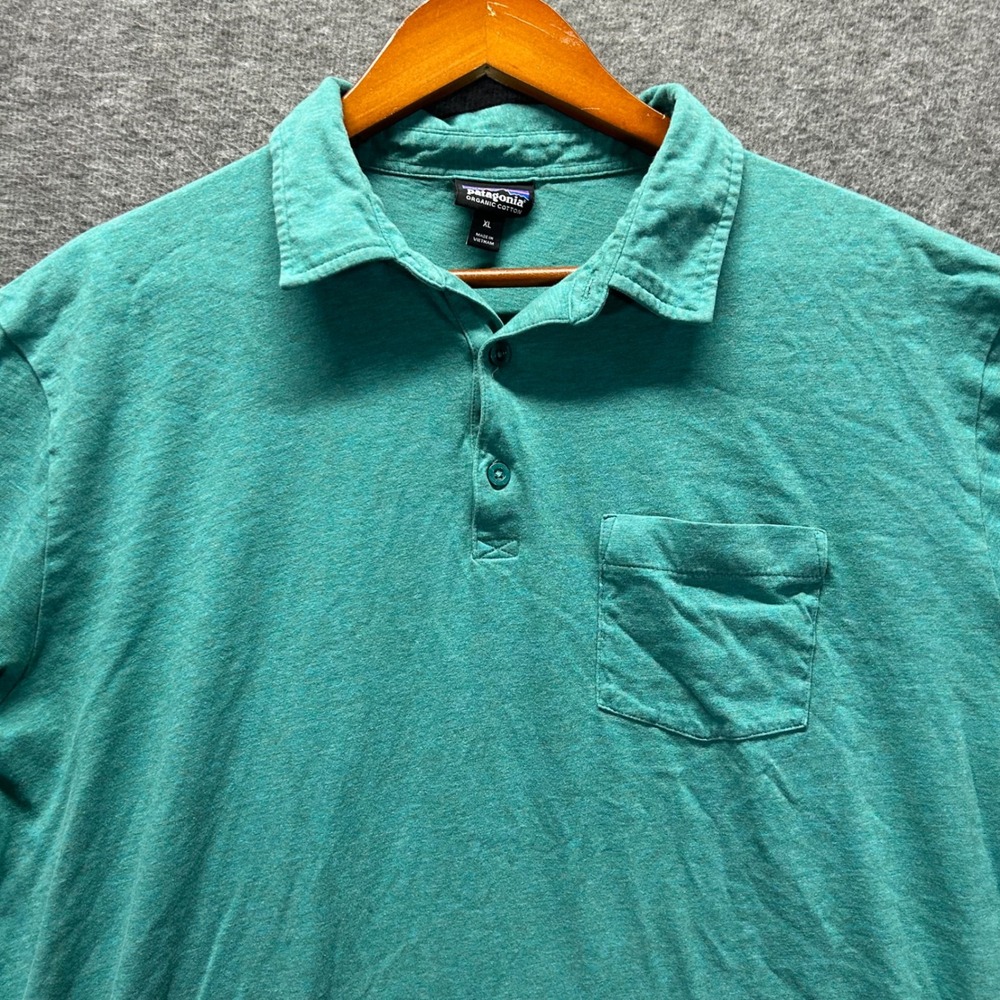 Patagonia Mens XL Organic Cotton Polo Shirt Short Sleeve Chest Pocket Teal Green